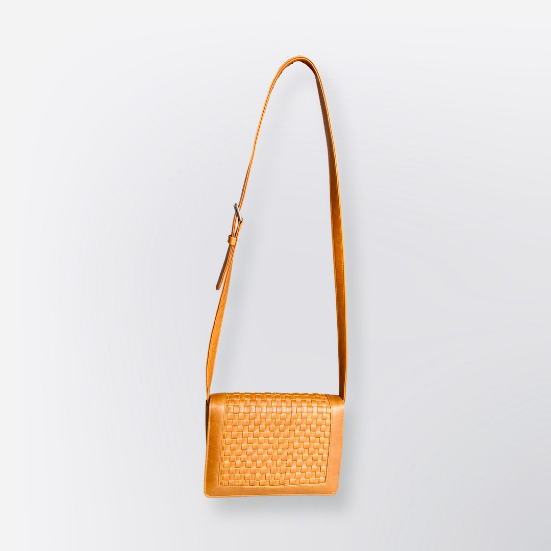 Woven Leather Flap Bag Tan