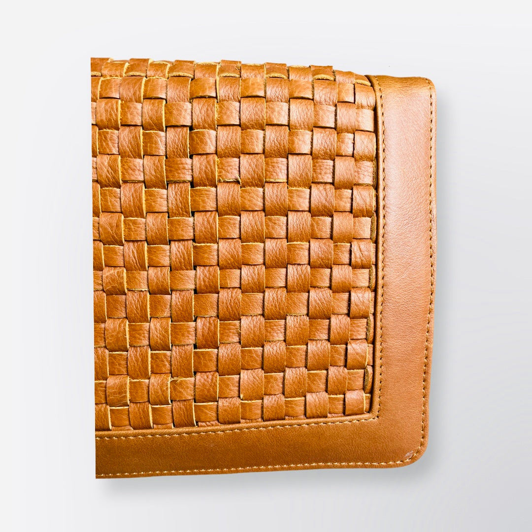 Woven Leather Flap Bag Tan