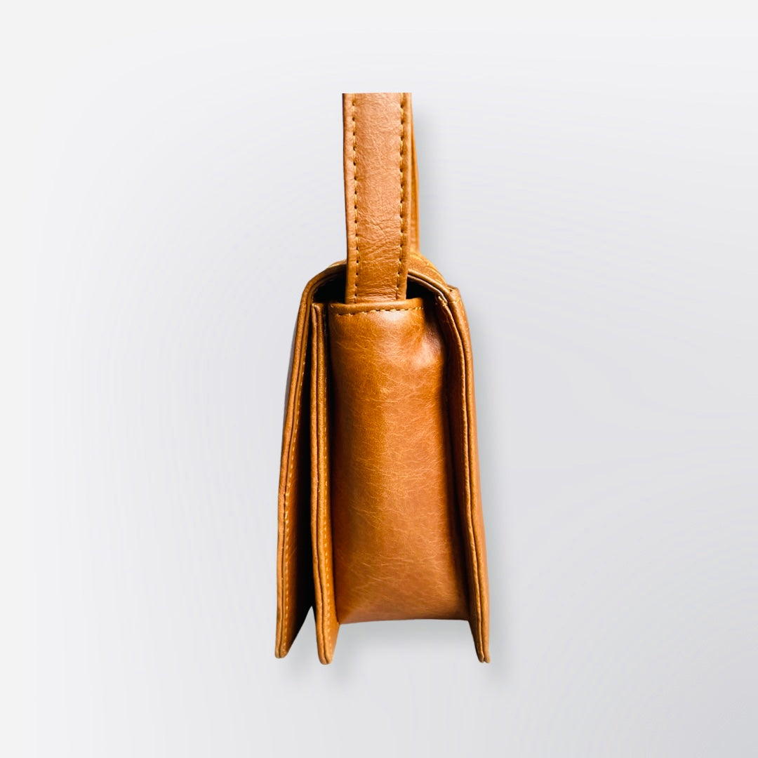 Woven Leather Flap Bag Tan